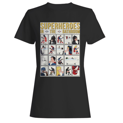 These are superheroes in the bathroom women t shirt that are cute tied to the side or paired with a cardigan or jacket for a more styled look. So comfy and classic, they are sure to make your vacation extra magical.