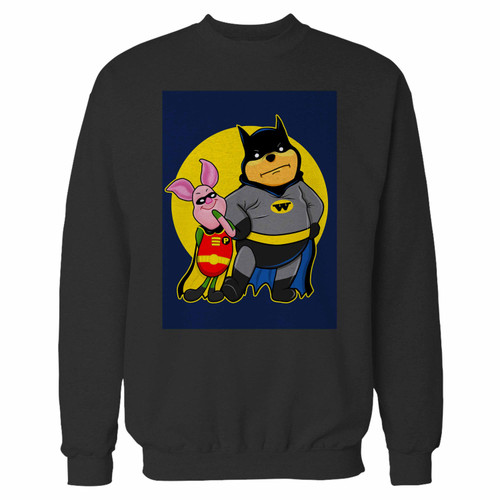 Your batman pooh and piglet robin crewneck sweatshirt just got an update. This super comfortable and lighter weight crewneck will become your favorite go-to sweatshirt. The cozy spandex cuffs and waistband make this pill-resistant sweatshirt a fan favorite.And your group will look and feel their best in this premium ringspun cotton crew.