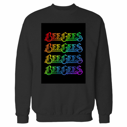 Your bee gees beegees rainbow crewneck sweatshirt just got an update. This super comfortable and lighter weight crewneck will become your favorite go-to sweatshirt. The cozy spandex cuffs and waistband make this pill-resistant sweatshirt a fan favorite.And your group will look and feel their best in this premium ringspun cotton crew.