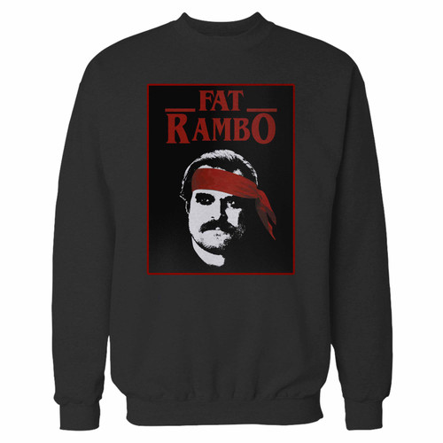 Your fat rambo chief hopper crewneck sweatshirt just got an update. This super comfortable and lighter weight crewneck will become your favorite go-to sweatshirt. The cozy spandex cuffs and waistband make this pill-resistant sweatshirt a fan favorite.And your group will look and feel their best in this premium ringspun cotton crew.