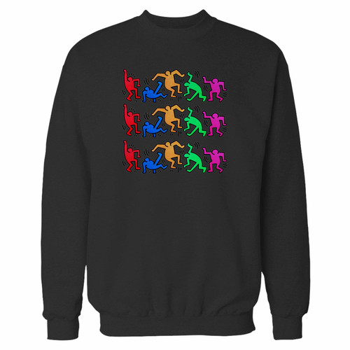 Your keith haring dancing figure crewneck sweatshirt just got an update. This super comfortable and lighter weight crewneck will become your favorite go-to sweatshirt. The cozy spandex cuffs and waistband make this pill-resistant sweatshirt a fan favorite.And your group will look and feel their best in this premium ringspun cotton crew.