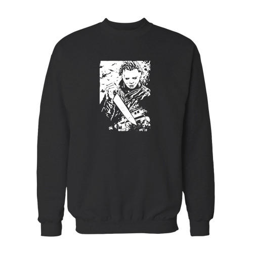 Your michael myers crewneck sweatshirt just got an update. This super comfortable and lighter weight crewneck will become your favorite go-to sweatshirt. The cozy spandex cuffs and waistband make this pill-resistant sweatshirt a fan favorite.And your group will look and feel their best in this premium ringspun cotton crew.