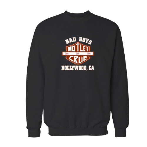 Your new motley crue bad boys hollywood rock band crewneck sweatshirt just got an update. This super comfortable and lighter weight crewneck will become your favorite go-to sweatshirt. The cozy spandex cuffs and waistband make this pill-resistant sweatshirt a fan favorite.And your group will look and feel their best in this premium ringspun cotton crew.