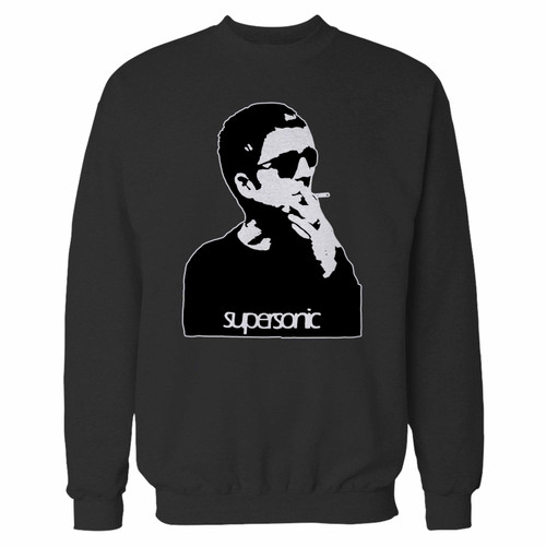 Your noel gallagher oasis supersonic crewneck sweatshirt just got an update. This super comfortable and lighter weight crewneck will become your favorite go-to sweatshirt. The cozy spandex cuffs and waistband make this pill-resistant sweatshirt a fan favorite.And your group will look and feel their best in this premium ringspun cotton crew.