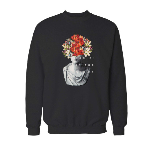 Your panic at the disco flowers crewneck sweatshirt just got an update. This super comfortable and lighter weight crewneck will become your favorite go-to sweatshirt. The cozy spandex cuffs and waistband make this pill-resistant sweatshirt a fan favorite.And your group will look and feel their best in this premium ringspun cotton crew.