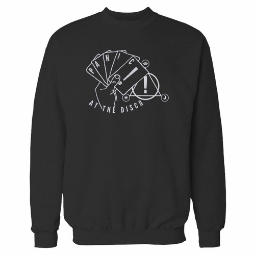 Your panic! at the disco card logo crewneck sweatshirt just got an update. This super comfortable and lighter weight crewneck will become your favorite go-to sweatshirt. The cozy spandex cuffs and waistband make this pill-resistant sweatshirt a fan favorite.And your group will look and feel their best in this premium ringspun cotton crew.