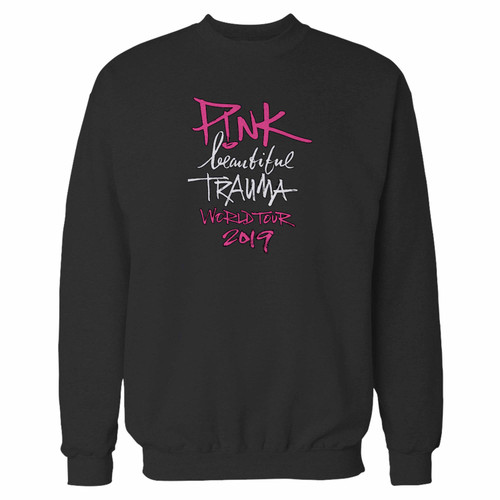 Your pink beautiful trauma world tour 2019 crewneck sweatshirt just got an update. This super comfortable and lighter weight crewneck will become your favorite go-to sweatshirt. The cozy spandex cuffs and waistband make this pill-resistant sweatshirt a fan favorite.And your group will look and feel their best in this premium ringspun cotton crew.