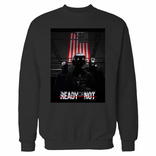 Your ready or not video game crewneck sweatshirt just got an update. This super comfortable and lighter weight crewneck will become your favorite go-to sweatshirt. The cozy spandex cuffs and waistband make this pill-resistant sweatshirt a fan favorite.And your group will look and feel their best in this premium ringspun cotton crew.