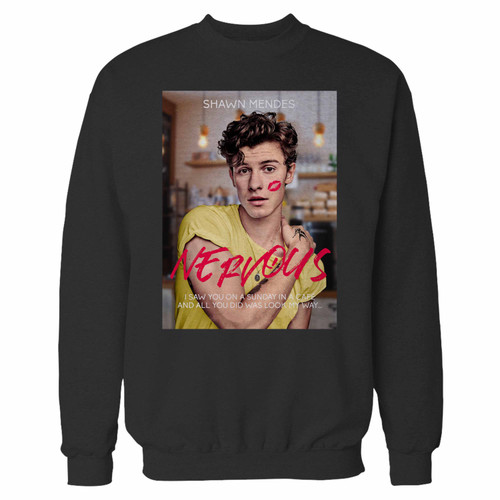 Your shawn mendes nervous crewneck sweatshirt just got an update. This super comfortable and lighter weight crewneck will become your favorite go-to sweatshirt. The cozy spandex cuffs and waistband make this pill-resistant sweatshirt a fan favorite.And your group will look and feel their best in this premium ringspun cotton crew.