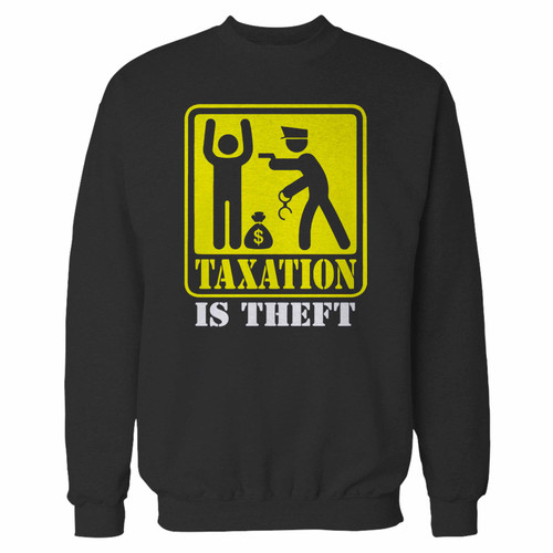 Your taxation is theft crewneck sweatshirt just got an update. This super comfortable and lighter weight crewneck will become your favorite go-to sweatshirt. The cozy spandex cuffs and waistband make this pill-resistant sweatshirt a fan favorite.And your group will look and feel their best in this premium ringspun cotton crew.