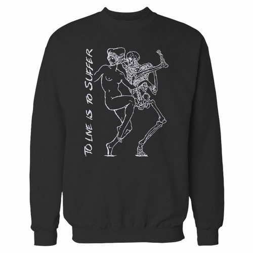 Your to live is to suffer crewneck sweatshirt just got an update. This super comfortable and lighter weight crewneck will become your favorite go-to sweatshirt. The cozy spandex cuffs and waistband make this pill-resistant sweatshirt a fan favorite.And your group will look and feel their best in this premium ringspun cotton crew.