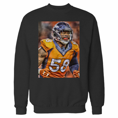 Your von miller broncos crewneck sweatshirt just got an update. This super comfortable and lighter weight crewneck will become your favorite go-to sweatshirt. The cozy spandex cuffs and waistband make this pill-resistant sweatshirt a fan favorite.And your group will look and feel their best in this premium ringspun cotton crew.