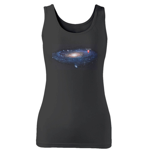 High quality print of this slim fit you are here galaxy retro solar system women tank top will turn heads. And bystanders won't be disappointed - the racerback cut looks good one any woman's shoulders.