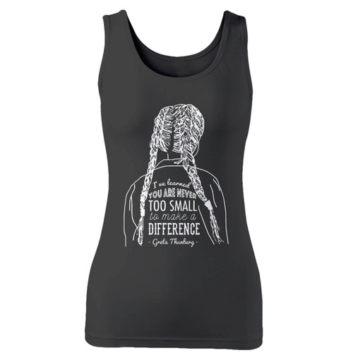 High quality print of this slim fit you're never too small to make a difference women tank top will turn heads. And bystanders won't be disappointed - the racerback cut looks good one any woman's shoulders.