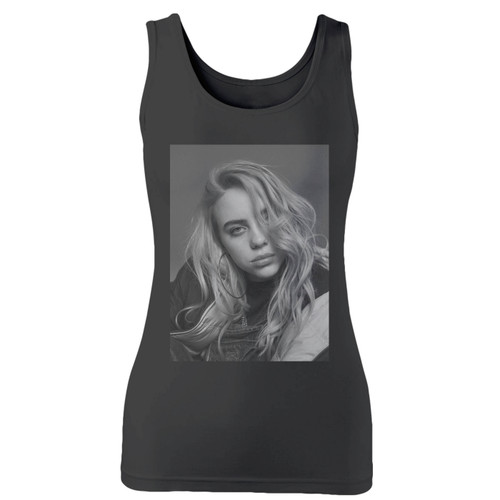 High quality print of this slim fit billie eilish 3 women tank top will turn heads. And bystanders won't be disappointed - the racerback cut looks good one any woman's shoulders.