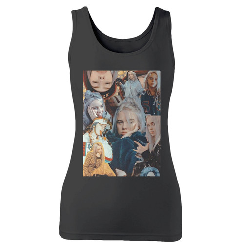 High quality print of this slim fit billie eilish collage women tank top will turn heads. And bystanders won't be disappointed - the racerback cut looks good one any woman's shoulders.