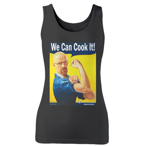 High quality print of this slim fit breaking bad we can cook it women tank top will turn heads. And bystanders won't be disappointed - the racerback cut looks good one any woman's shoulders.