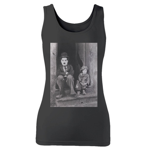 High quality print of this slim fit charlie chaplin the kid women tank top will turn heads. And bystanders won't be disappointed - the racerback cut looks good one any woman's shoulders.