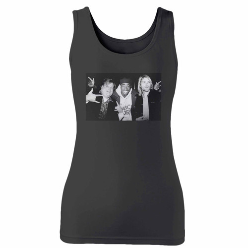 High quality print of this slim fit chris farley kurt cobain 2pac tupac hanging out women tank top will turn heads. And bystanders won't be disappointed - the racerback cut looks good one any woman's shoulders.