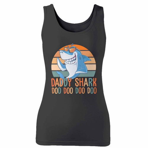 High quality print of this slim fit daddy shark doo doo doo women tank top will turn heads. And bystanders won't be disappointed - the racerback cut looks good one any woman's shoulders.