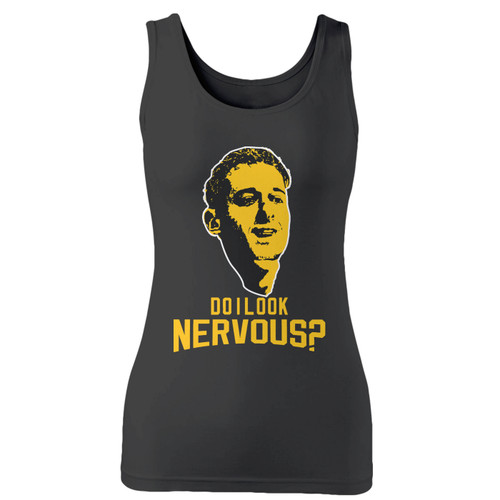 High quality print of this slim fit do i look nervous women tank top will turn heads. And bystanders won't be disappointed - the racerback cut looks good one any woman's shoulders.