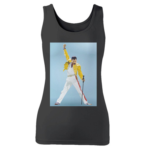 High quality print of this slim fit freddie mercury queen singer women tank top will turn heads. And bystanders won't be disappointed - the racerback cut looks good one any woman's shoulders.