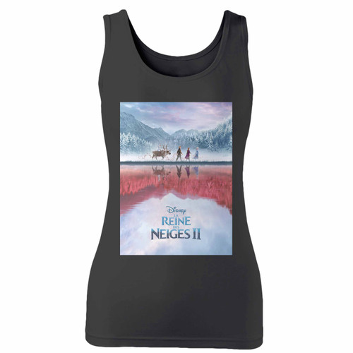High quality print of this slim fit frozen ii french version women tank top will turn heads. And bystanders won't be disappointed - the racerback cut looks good one any woman's shoulders.