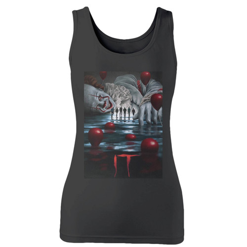 High quality print of this slim fit it chapter two movie horror women tank top will turn heads. And bystanders won't be disappointed - the racerback cut looks good one any woman's shoulders.