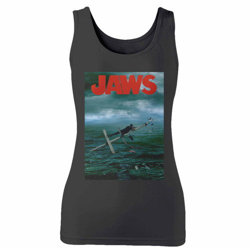 High quality print of this slim fit jaws cover inspired women tank top will turn heads. And bystanders won't be disappointed - the racerback cut looks good one any woman's shoulders.