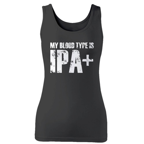 High quality print of this slim fit my blood type is ipa+ women tank top will turn heads. And bystanders won't be disappointed - the racerback cut looks good one any woman's shoulders.