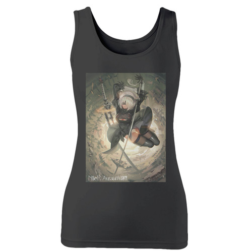 High quality print of this slim fit nier automata 2b women tank top will turn heads. And bystanders won't be disappointed - the racerback cut looks good one any woman's shoulders.