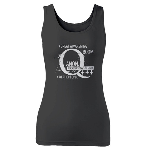 High quality print of this slim fit q anon question everything anonymous women tank top will turn heads. And bystanders won't be disappointed - the racerback cut looks good one any woman's shoulders.