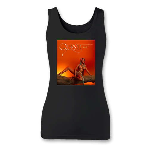 High quality print of this slim fit queen nicky minaj album women tank top will turn heads. And bystanders won't be disappointed - the racerback cut looks good one any woman's shoulders.