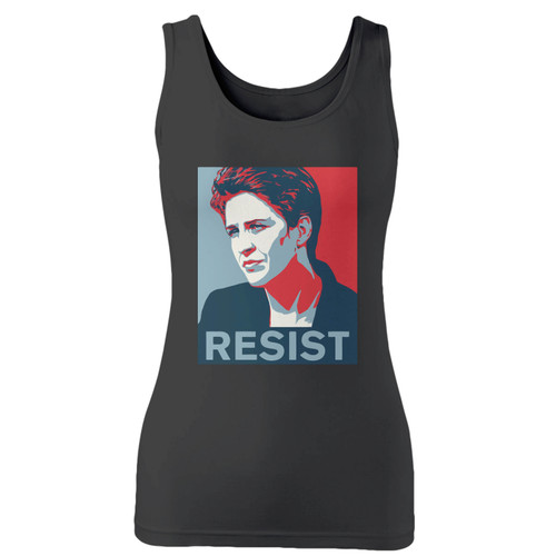 High quality print of this slim fit rachel maddow resist inspired women tank top will turn heads. And bystanders won't be disappointed - the racerback cut looks good one any woman's shoulders.