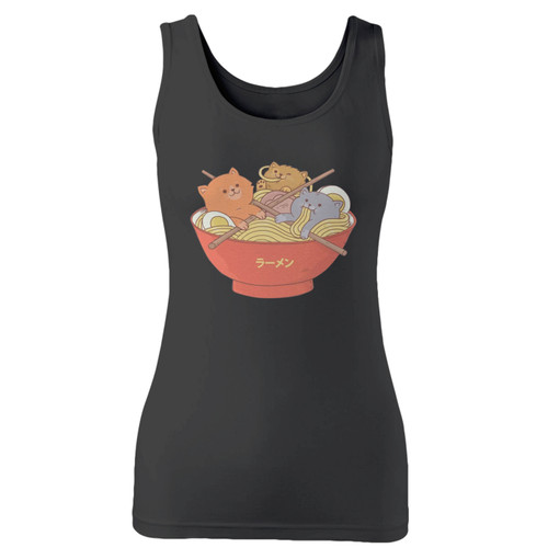 High quality print of this slim fit ramen noodles and cats inspired women tank top will turn heads. And bystanders won't be disappointed - the racerback cut looks good one any woman's shoulders.
