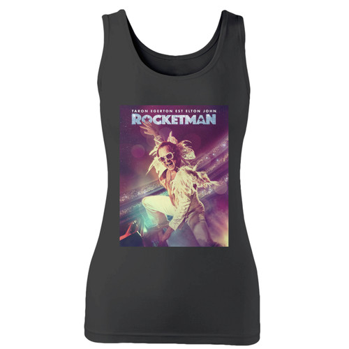 High quality print of this slim fit rocketman poster inspired women tank top will turn heads. And bystanders won't be disappointed - the racerback cut looks good one any woman's shoulders.