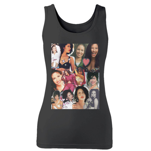 High quality print of this slim fit selena quintanilla collage women tank top will turn heads. And bystanders won't be disappointed - the racerback cut looks good one any woman's shoulders.