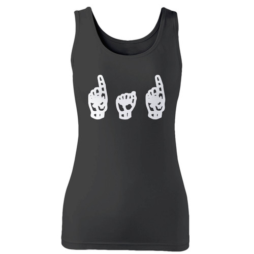 High quality print of this slim fit sign language dad women tank top will turn heads. And bystanders won't be disappointed - the racerback cut looks good one any woman's shoulders.