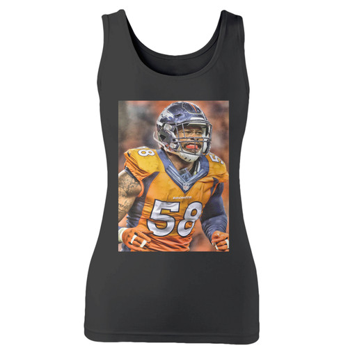 High quality print of this slim fit von miller broncos women tank top will turn heads. And bystanders won't be disappointed - the racerback cut looks good one any woman's shoulders.