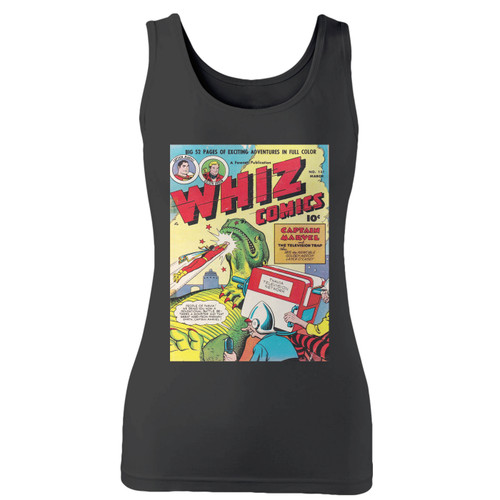High quality print of this slim fit whiz comics captain marvel women tank top will turn heads. And bystanders won't be disappointed - the racerback cut looks good one any woman's shoulders.