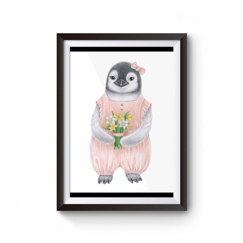 Baby Penguin With Flowers Poster