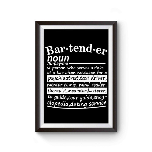 Bartender Noun Definition Funny Poster