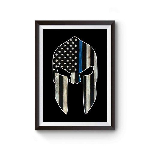 Blue Line American Flag Spartan Helmet Poster
