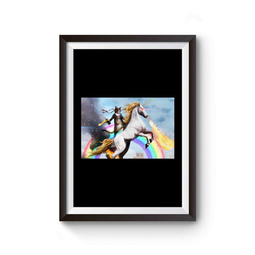 Cat And Unicorn War Crazy Rainbow Poster