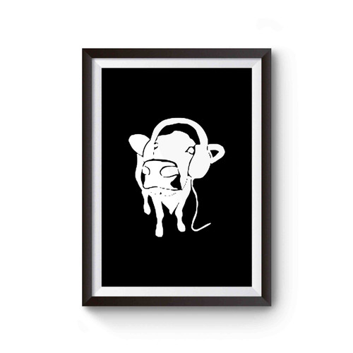 Cow Wearing Headphones Funny Dj Poster