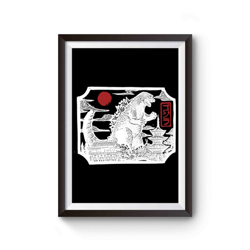 Godzilla In Japan Linocut Poster