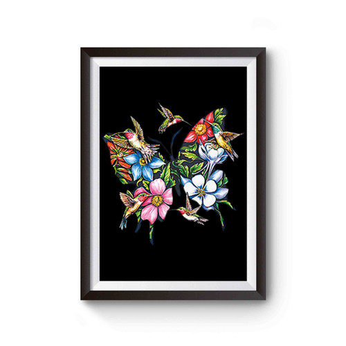 Hummingbird Butterfly Flowers Garden Colorful Poster