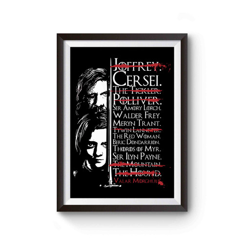 List Of Arya List Game Of Thrones Poster