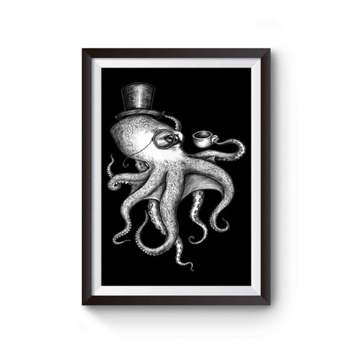 Octopus Drink Coffee Drawing Poster