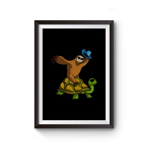 Sloth Riding Turtle Funny Sunglasses Cartoon Fantasy Poster